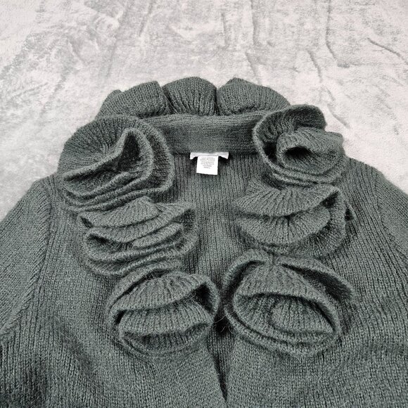 Soft Surroundings Cardigan Womens Small Green Alpaca Wool Blend Rosette Neck - Picture 5 of 8